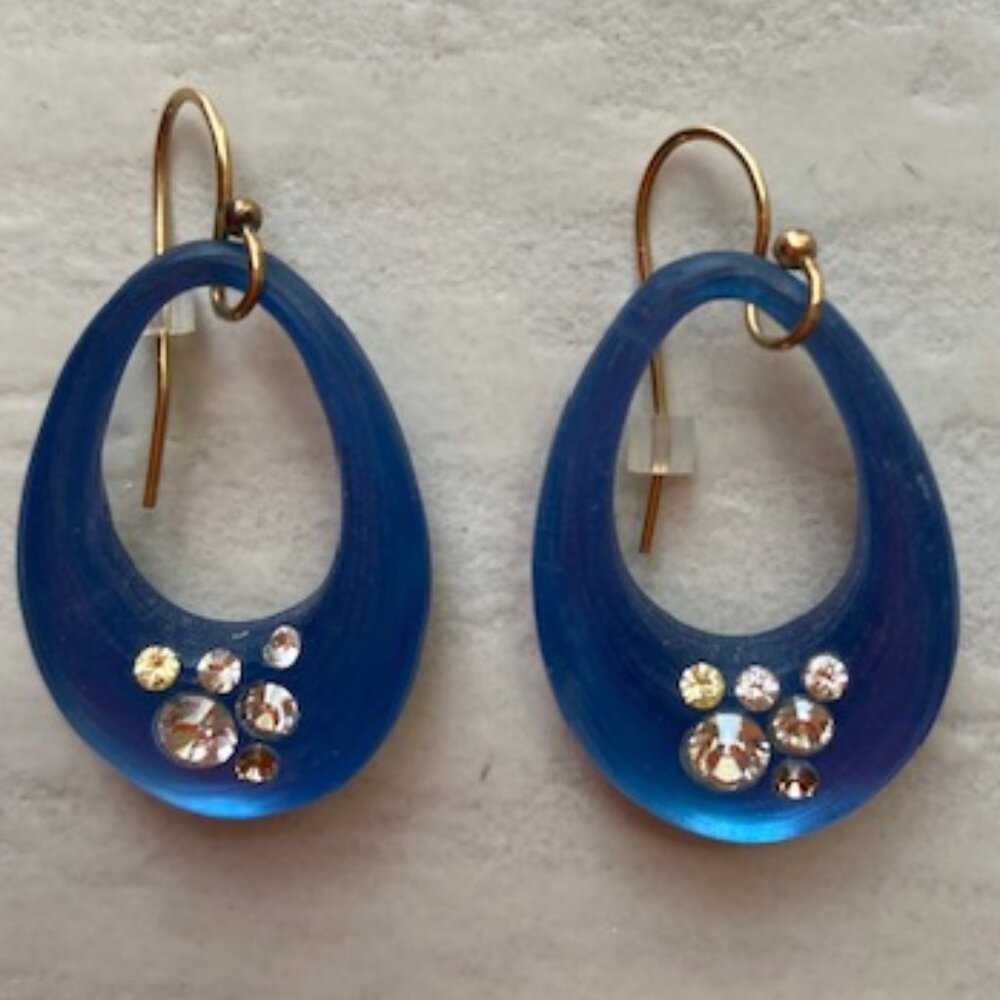 Alexis Bittar royal-blue oval-hoop lucite earrings with crystals and gold wires